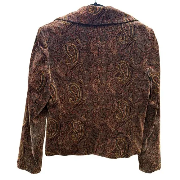 Elliott Lauren Womens Paisley Velveteen Blazer Jacket Size 10 Cotton Front Brown - Picture 5 of 6